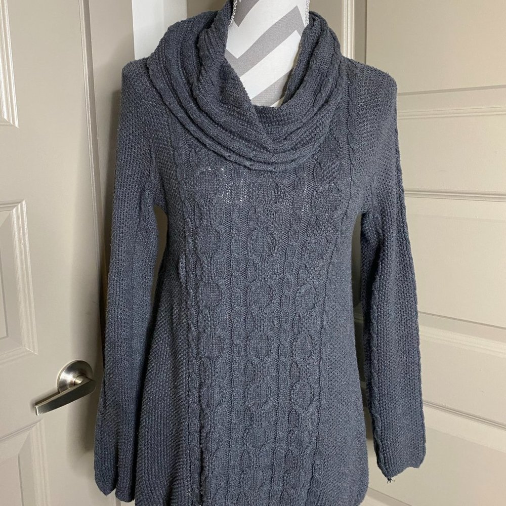 Grey Jeanne Pierre pullover, drape neck sweater